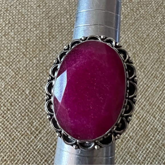 New Enhanced Faceted Ruby Silver Overlay Ring Size 7.5 - 7.75 - Picture 8 of 10